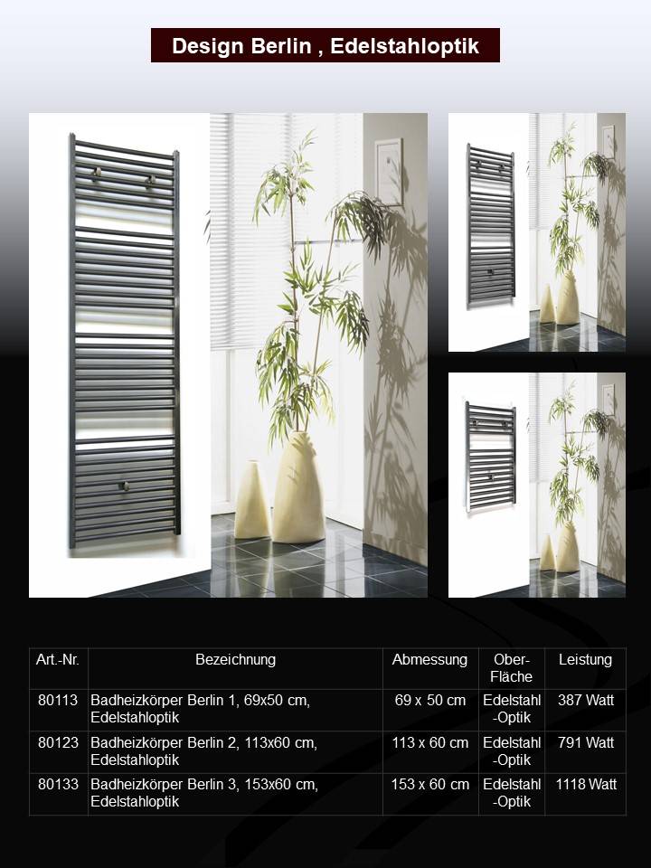Szagato BADHEIZKÖRPER Design Berlin 3 153x60cm 1118 Watt Edelstahloptik SZAGATO Handtuchheizkörper mit Seitenanschluss Handtuchwärmer mit Seitenanschluss Sonderangebot der Fabrik