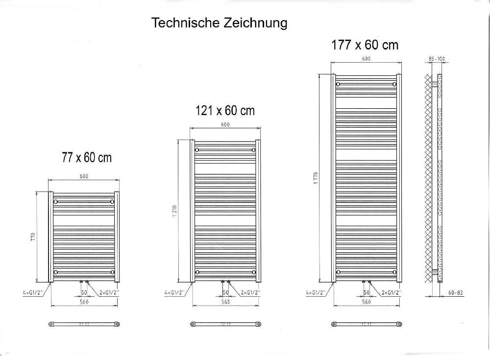 Szagato BADHEIZKÖRPER Design Bremen 3 177x60cm 1450 Watt weiß SZAGATO Handtuchheizkörper Mittelanschluss Handtuchwärmer Mittelanschluss Begrenzt auf 3 Tage