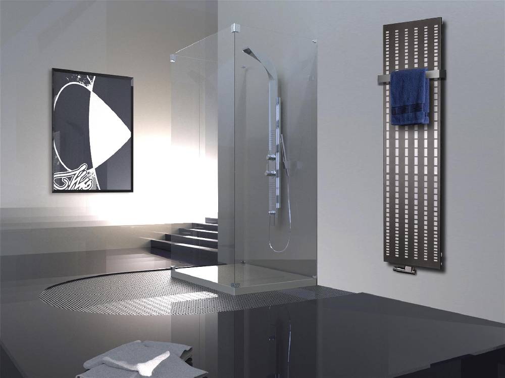 Szagato BADHEIZKÖRPER Design broken Mirror 3 180x47cm 1118Watt anthrazit - moonstone (+1 Halter 50mm) SZAGATO Designheizkörper Mittelanschluss Handtuchwärmer Fabrikverkauf