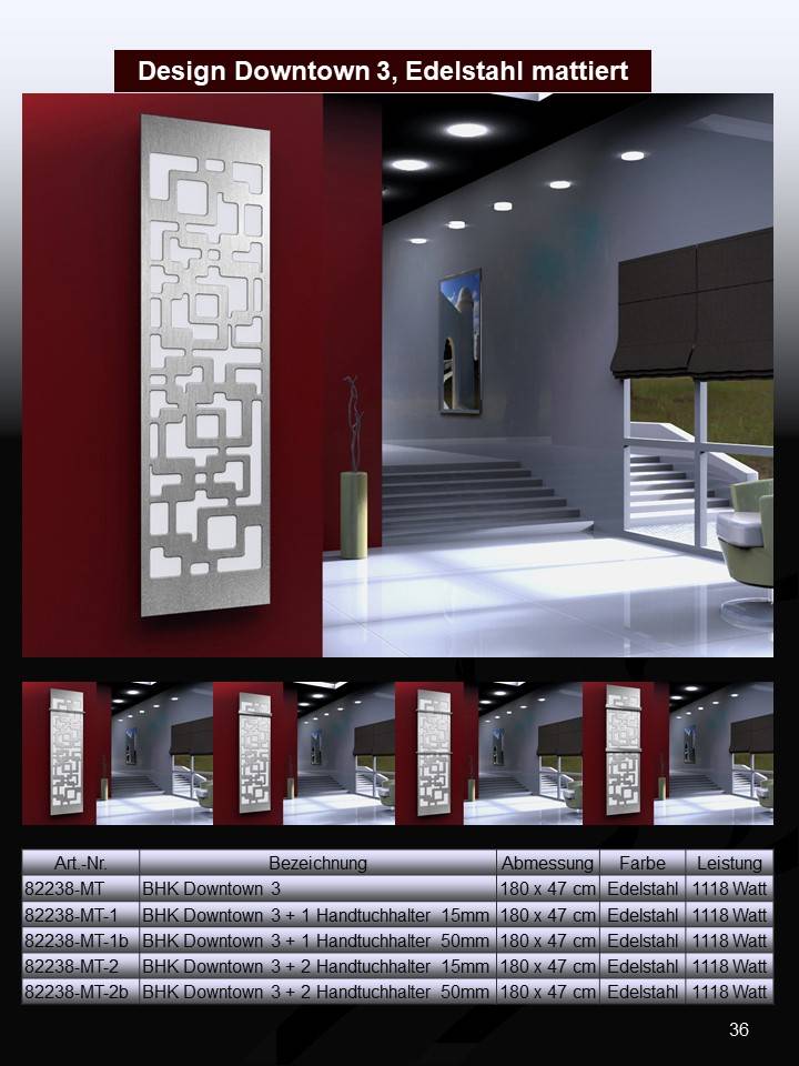 Szagato BADHEIZKÖRPER Design Downtown 3 180x47cm 1118 Watt Edelstahl matt SZAGATO Designheizkörper Handtuchheizkörper mit Mittelanschluss Handtuchwärmer Versandkostenfrei