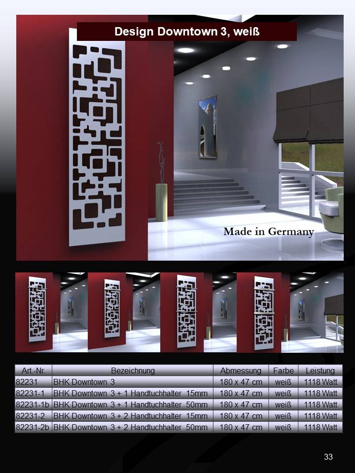 Szagato BADHEIZKÖRPER Design Downtown 3 180x47cm 1118 Watt weiß +1 Halter 50mm SZAGATO Designheizkörper Handtuchheizkörper mit Mittelanschluss Handtuchwärmer Flash Sale
