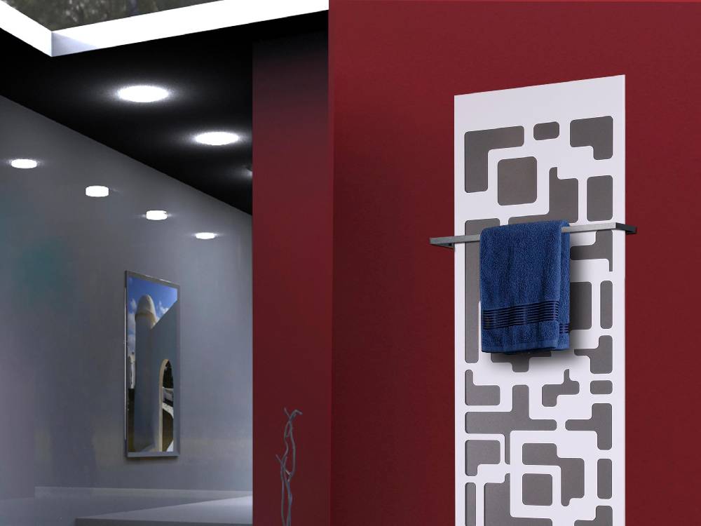 Szagato BADHEIZKÖRPER Design Downtown 2 120x47cm 799Watt weiß (+1 Halter 15mm) SZAGATO Designheizkörper Handtuchheizkörper mit Mittelanschluss Handtuchwärmer Kostenlose Rückgabe