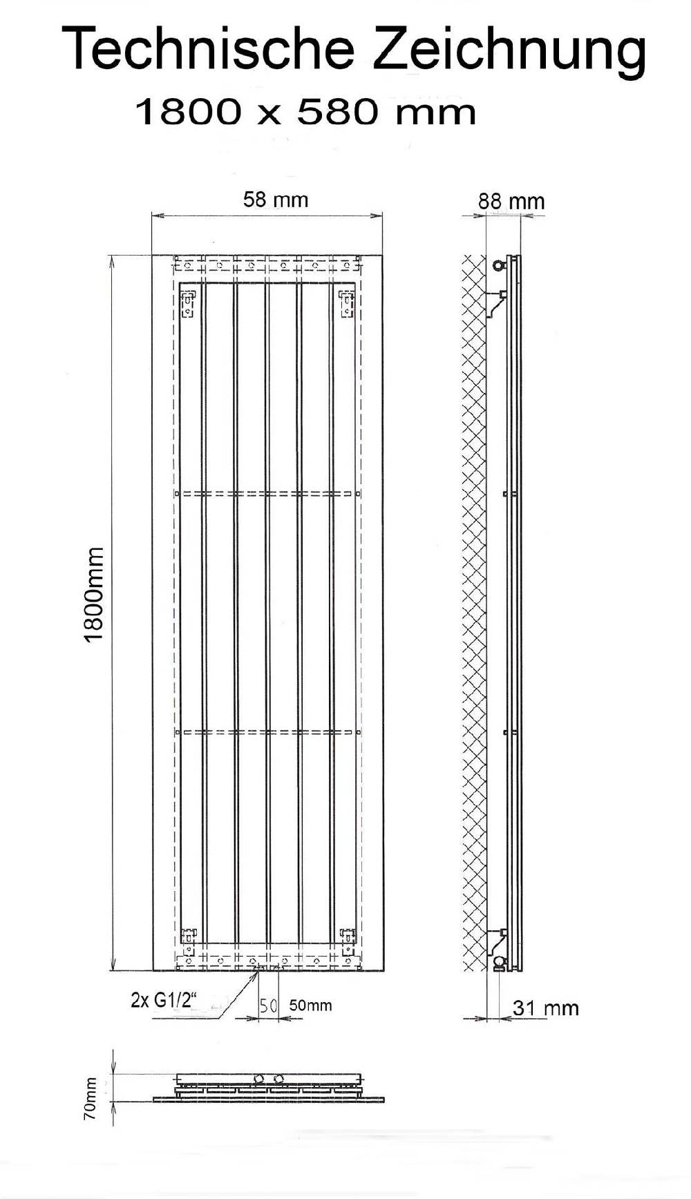Szagato BADHEIZKÖRPER Design Frame 180x65cm 1460 Watt anthrazit moonstone SZAGATO Designheizkörper Handtuchheizkörper mit Mittelanschluss Handtuchwärmer Kostenloser Versand international