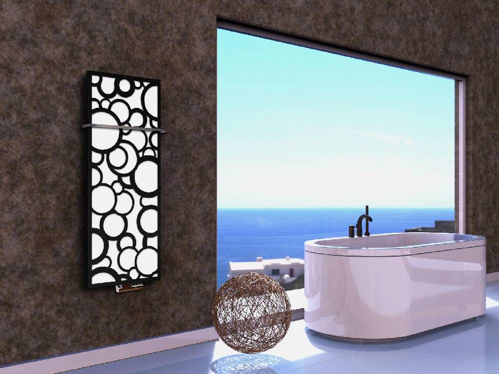 Szagato BADHEIZKÖRPER Design Kreta 2 120x47cm 799 Watt weiß schwarz +1 Halter 15mm SZAGATO Designheizkörper Handtuchheizkörper Mittelanschluss Handtuchwärmer Auslauf