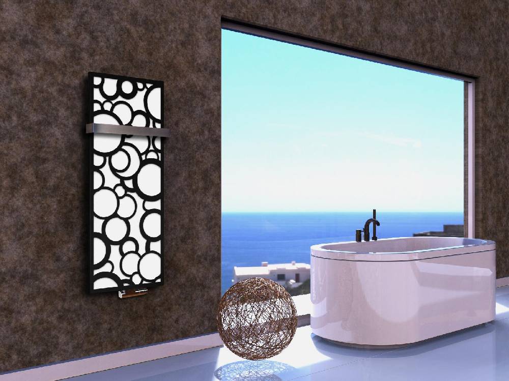 Szagato BADHEIZKÖRPER Design Kreta 2 120x47cm 799 Watt weiß schwarz +1 Halter 50mm SZAGATO Designheizkörper Handtuchheizkörper Mittelanschluss Handtuchwärmer Verkauf