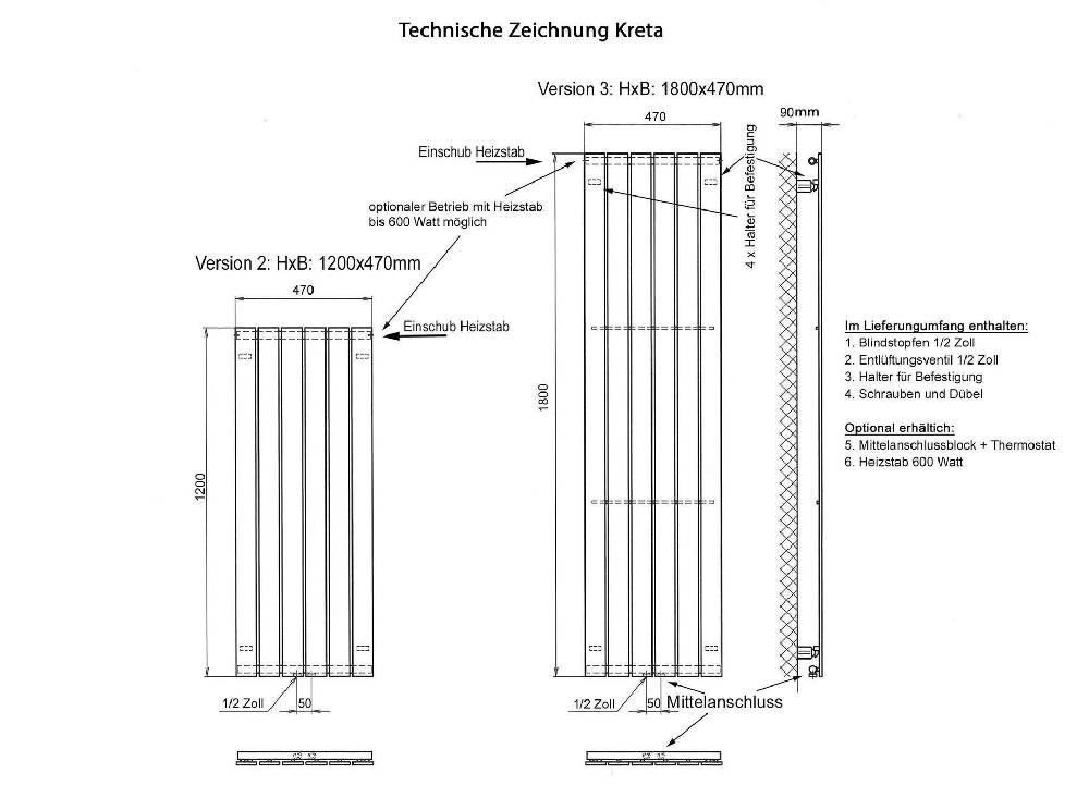 Szagato BADHEIZKÖRPER Design Kreta 3 180x47cm 1118 Watt anthrazit moonstone weiß (+1 Halter 15mm) SZAGATO Designheizkörper mit Mittelanschluss Handtuchwärmer Meist gekauft