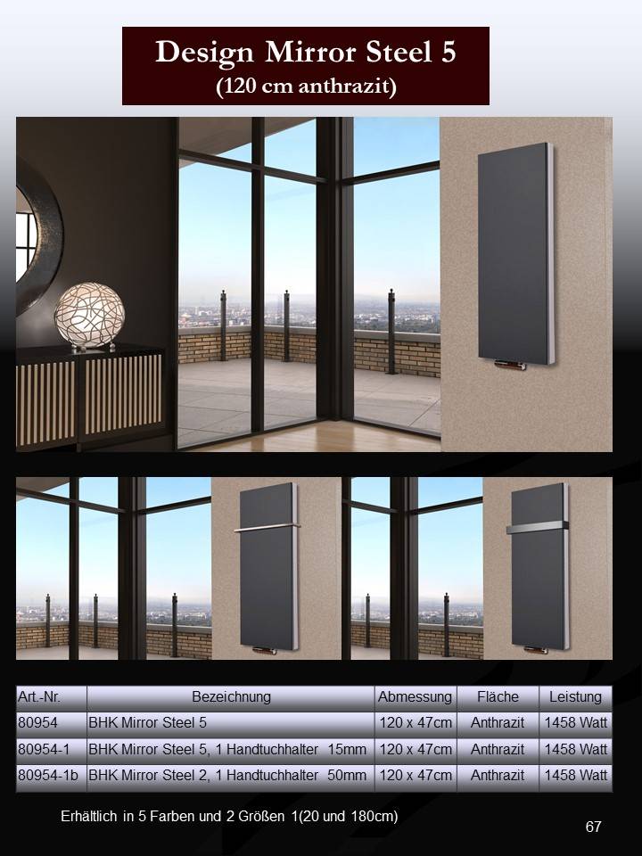 Szagato BADHEIZKÖRPER Design Mirror Steel 5 120x47cm 1458 Watt anthrazit SZAGATO Designheizkörper Handtuchheizkörper mit Mittelanschluss Handtuchwärmer Saisonale Angebote