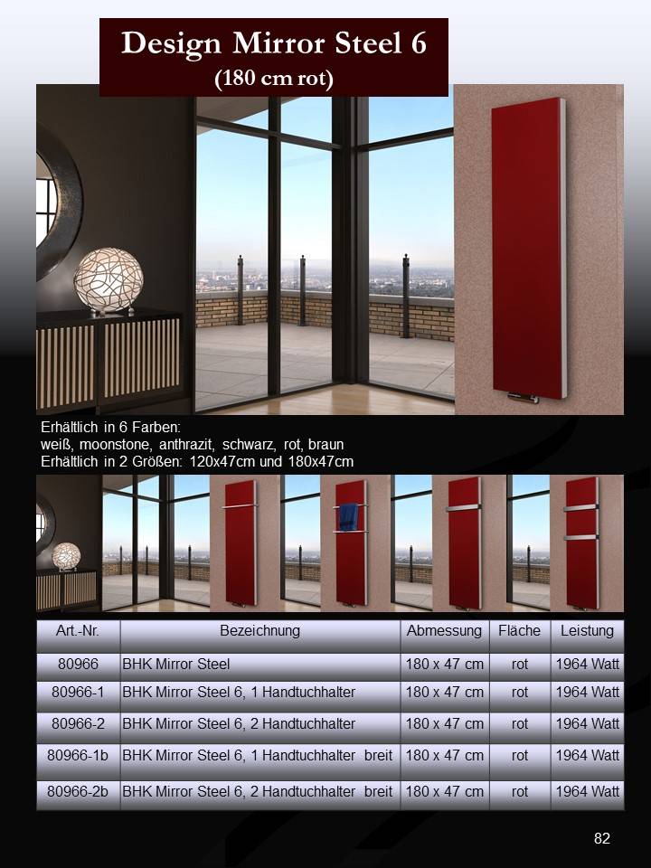 Szagato BADHEIZKÖRPER Design Mirror Steel 6 180x47cm 1964 Watt rot SZAGATO Designheizkörper Handtuchheizkörper mit Mittelanschluss Handtuchwärmer Bis zu 55% Rabatt