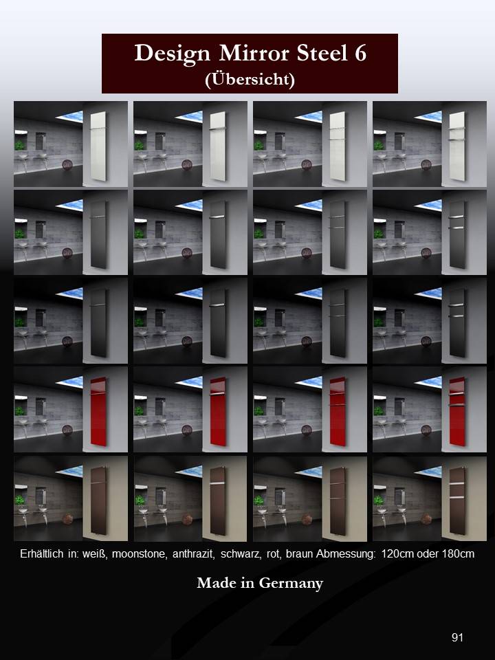 Szagato BADHEIZKÖRPER Design Mirror Steel 6 180x47cm 1964 Watt rot SZAGATO Designheizkörper Handtuchheizkörper mit Mittelanschluss Handtuchwärmer Bis zu 55% Rabatt