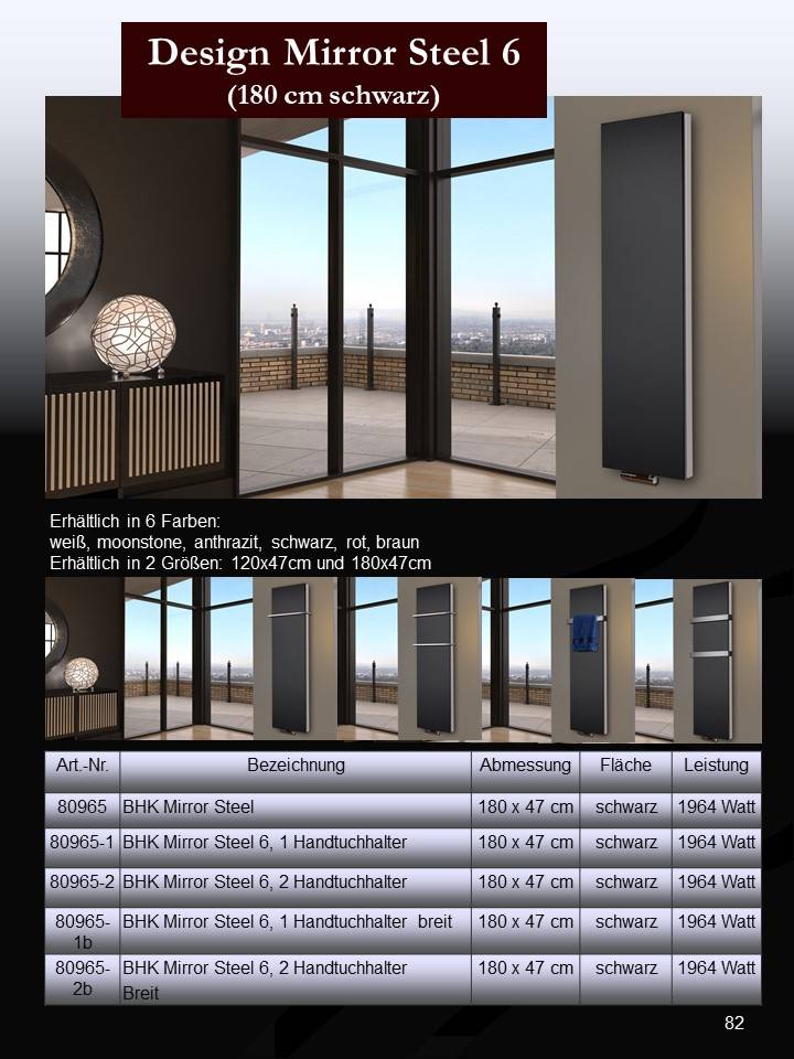 Szagato BADHEIZKÖRPER Design Mirror Steel 6 180x47cm 1964 Watt schwarz SZAGATO Designheizkörper Handtuchheizkörper mit Mittelanschluss Handtuchwärmer 50% Rabatt mit kostenlosem Versand