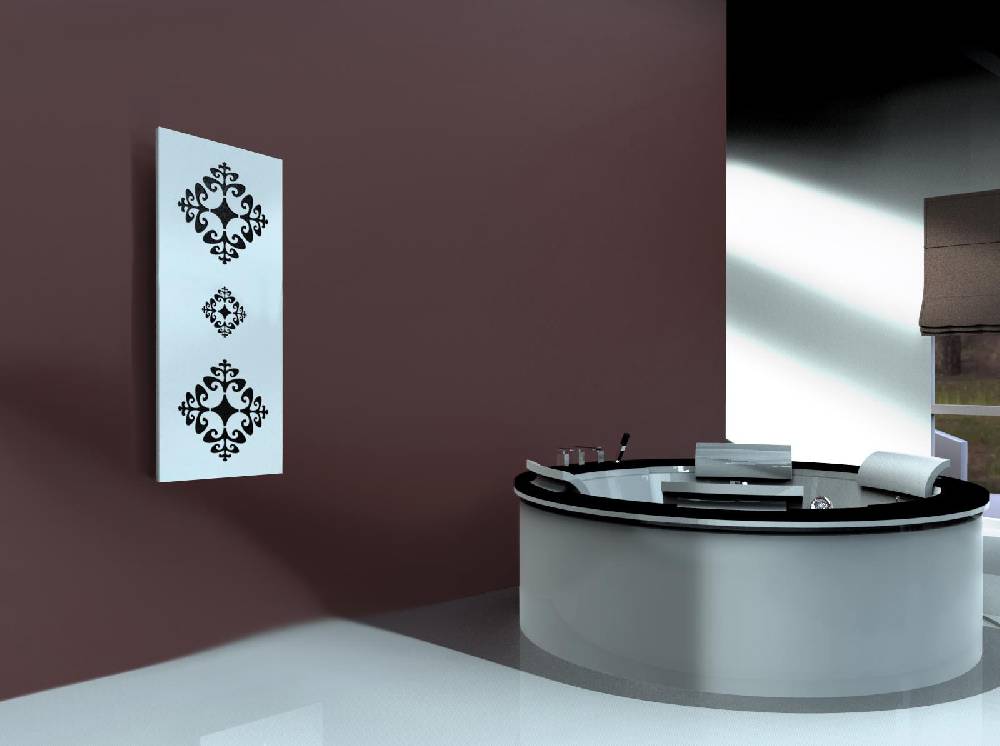 Szagato BADHEIZKÖRPER Design Ornaments 2 120x47cm 799 Watt weiß (+1 Halter 50mm) SZAGATO Designheizkörper Handtuchheizkörper Mittelanschluss Handtuchwärmer