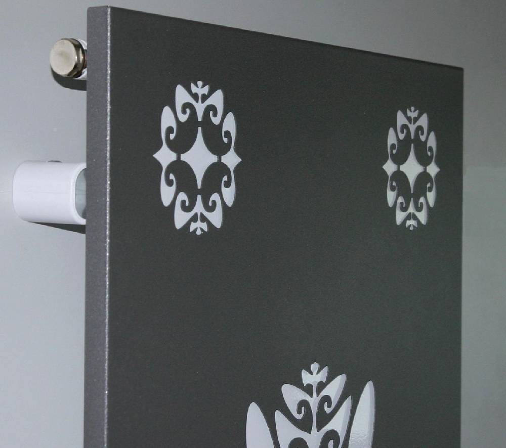 Szagato BADHEIZKÖRPER Design Ornaments 3 180x47cm 1118Watt anthrazit - moonstone (+1 Halter 50mm) SZAGATO Designheizkörper mit Mittelanschluss Handtuchwärmer Blitzangebot