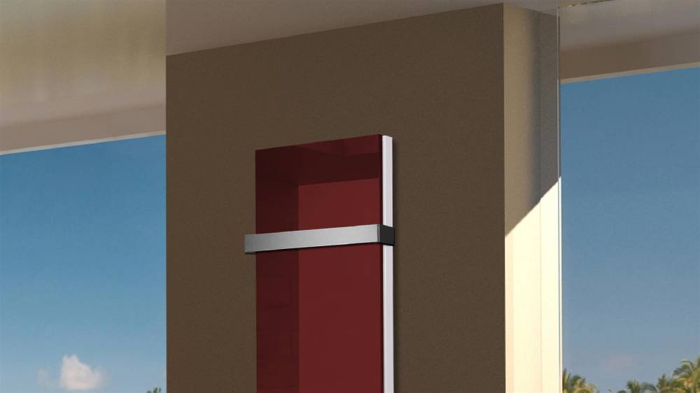 Szagato BADHEIZKÖRPER Glas Montevideo 5 Glasfront 120x47cm 1458 Watt rot +1 Halter 50mm SZAGATO Designheizkörper Handtuchheizkörper mit Mittelanschluss Große Rabatte