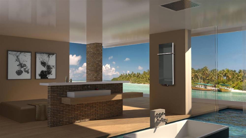 Szagato BADHEIZKÖRPER Glas Montevideo 5 Glasfront 120x47cm 1458Watt anthrazit - moonstone +1 Halter 15mm SZAGATO Designheizkörper mit Mittelanschluss Saisonale Angebote