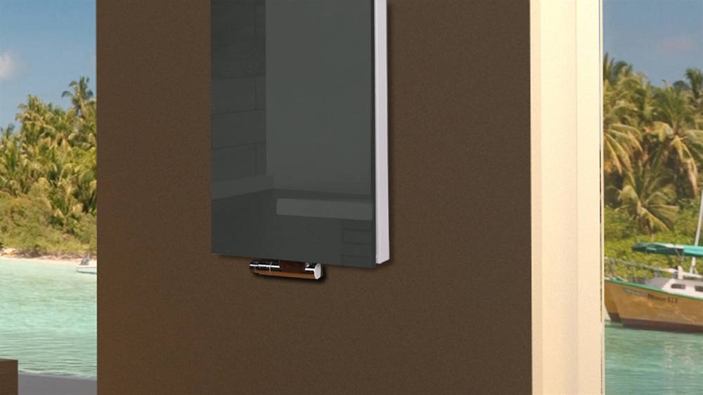 Szagato BADHEIZKÖRPER Glas Montevideo 5 Glasfront 120x47cm 1458Watt anthrazit - moonstone +1 Halter 50mm SZAGATO Designheizkörper mit Mittelanschluss Räumungsverkauf