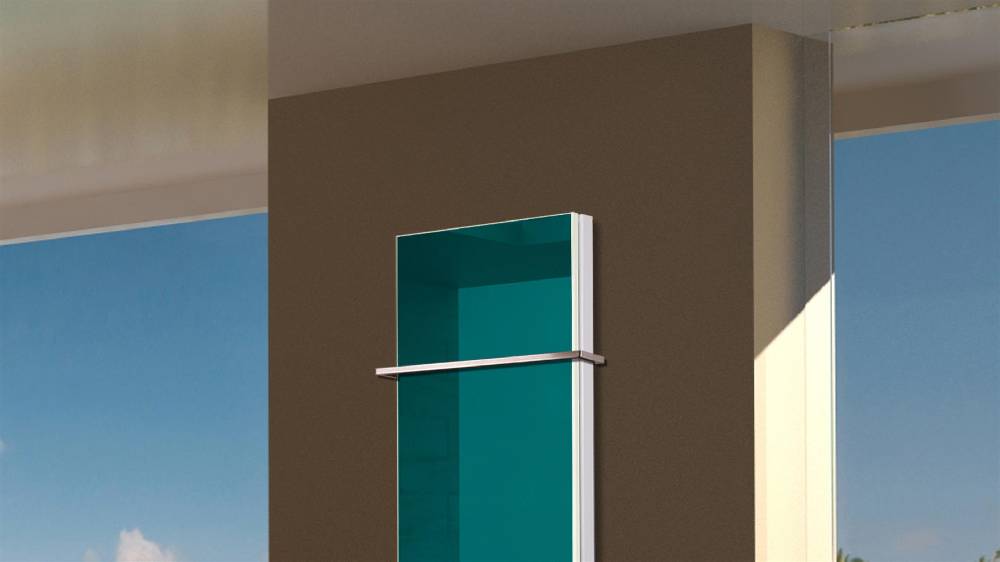 Szagato BADHEIZKÖRPER Glas Montevideo 5 Glasfront 120x47cm 1458Watt türkis +1 Halter 15mm SZAGATO Designheizkörper Handtuchheizkörper mit Mittelanschluss Kauf eins, bekomm eins gratis