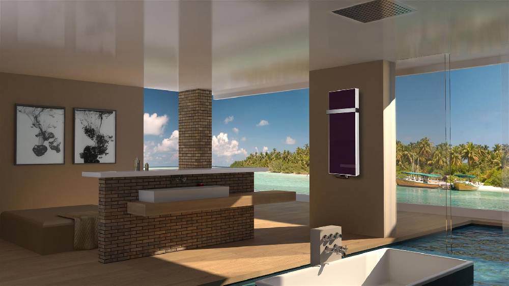 Szagato BADHEIZKÖRPER Glas Montevideo 5 Glasfront 120x47cm 1458Watt violett +1 Halter 50mm SZAGATO Designheizkörper Handtuchheizkörper mit Mittelanschluss Tägliche Deals