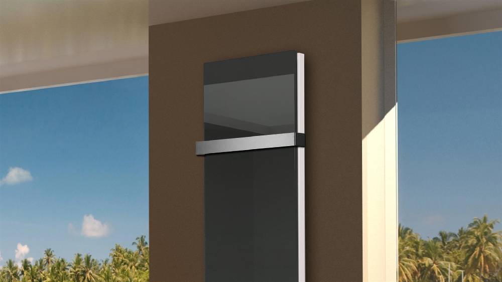 Szagato BADHEIZKÖRPER Glas Montevideo 6 Glasfront 180x47cm 1964 Watt anthrazit - moonstone +1 Halter 50mm SZAGATO Designheizkörper mit Mittelanschluss Sonderangebote