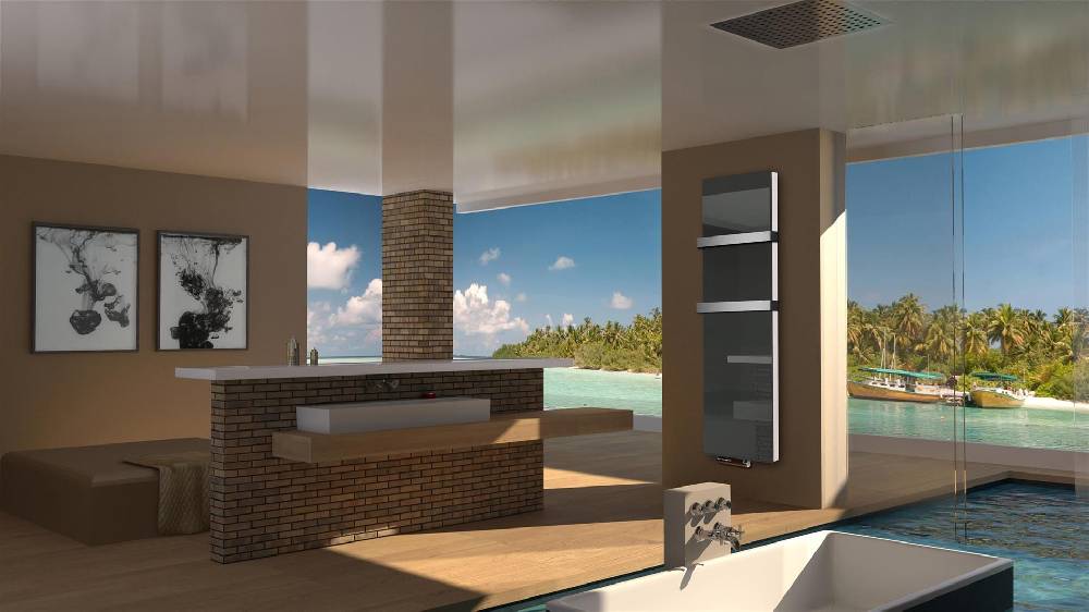 Szagato BADHEIZKÖRPER Glas Montevideo 6 Glasfront 180x47cm 1964 Watt anthrazit - moonstone +2 Halter 50mm SZAGATO Designheizkörper mit Mittelanschluss Riesige Ersparnisse