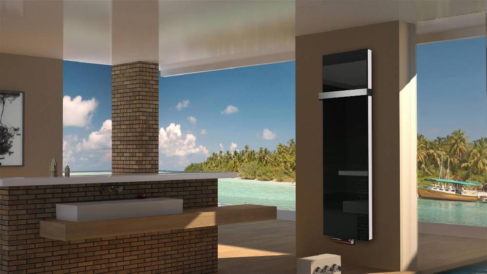 Szagato BADHEIZKÖRPER Glas Montevideo 6 Glasfront 180x47cm 1964 Watt schwarz +1 Halter 50mm SZAGATO Designheizkörper Handtuchheizkörper mit Mittelanschluss VIP-Rabatte