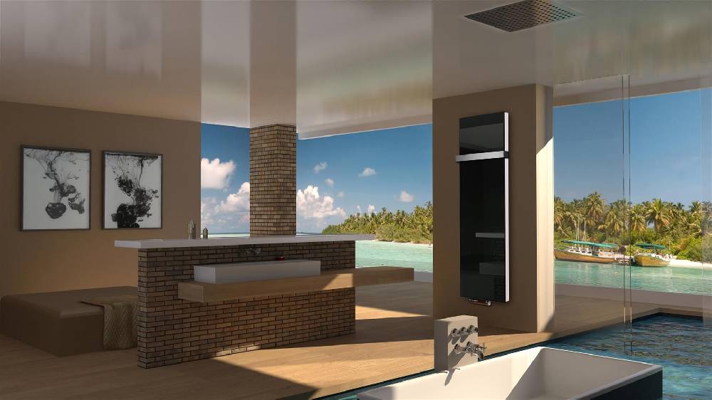 Szagato BADHEIZKÖRPER Glas Montevideo 6 Glasfront 180x47cm 1964 Watt schwarz +1 Halter 50mm SZAGATO Designheizkörper Handtuchheizkörper mit Mittelanschluss VIP-Rabatte