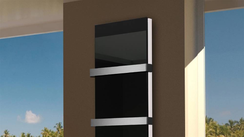 Szagato BADHEIZKÖRPER Glas Montevideo 6 Glasfront 180x47cm 1964 Watt schwarz +2 Halter 50mm SZAGATO Designheizkörper Handtuchheizkörper mit Mittelanschluss Tiefpreis