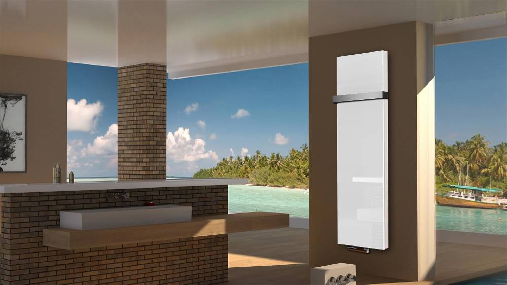 Szagato BADHEIZKÖRPER Glas Montevideo 6 Glasfront 180x47cm 1964 Watt weiß +1 Halter 50mm SZAGATO Designheizkörper Handtuchheizkörper mit Mittelanschluss Letzte 3 Tage