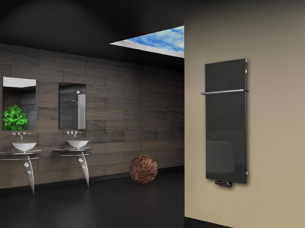 Szagato Badheizkörper mit Glas Design Montevideo 2 (Glasfront) 120x47cm 799 Watt anthrazit - moon +1 Halter 15mm SZAGATO Designheizkörper mit Mittelanschluss Neueste Stile