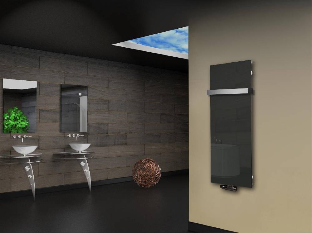 Szagato Badheizkörper mit Glas Design Montevideo 2 (Glasfront) 120x47cm 799 Watt anthrazit - moon +1 Halter 50mm SZAGATO Designheizkörper mit Mittelanschluss Letzte 2 Tage