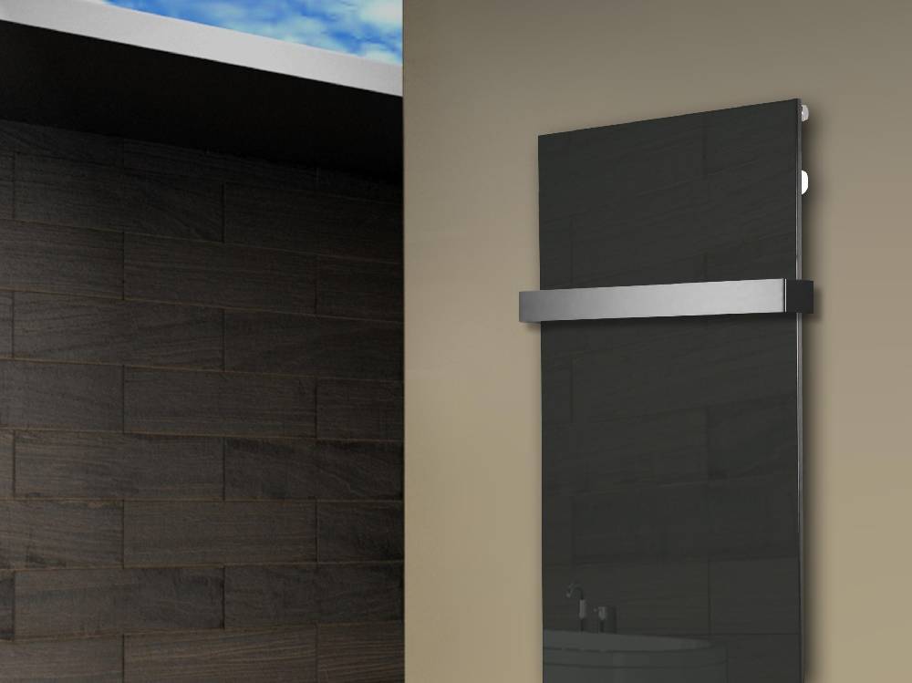 Szagato Badheizkörper mit Glas Design Montevideo 2 (Glasfront) 120x47cm 799 Watt anthrazit - moon +1 Halter 50mm SZAGATO Designheizkörper mit Mittelanschluss Letzte 2 Tage