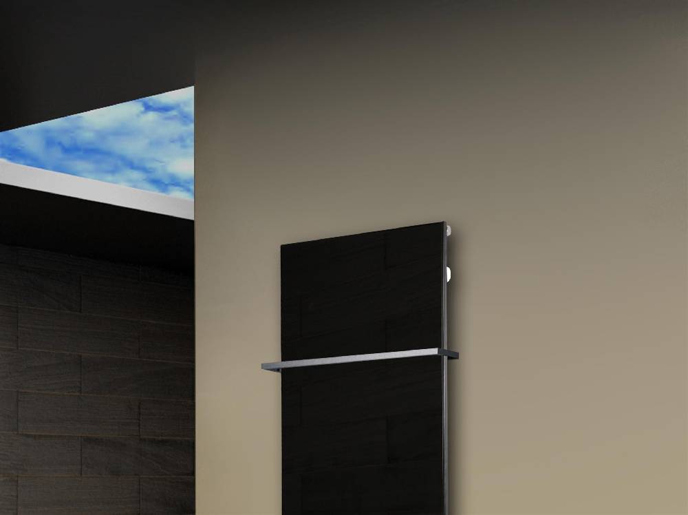 Szagato Badheizkörper mit Glas Design Montevideo 2 (Glasfront) 120x47cm 799 Watt schwarz (+1 Halter 15mm) SZAGATO Designheizkörper mit Mittelanschluss Zeitbegrenzte Promotion