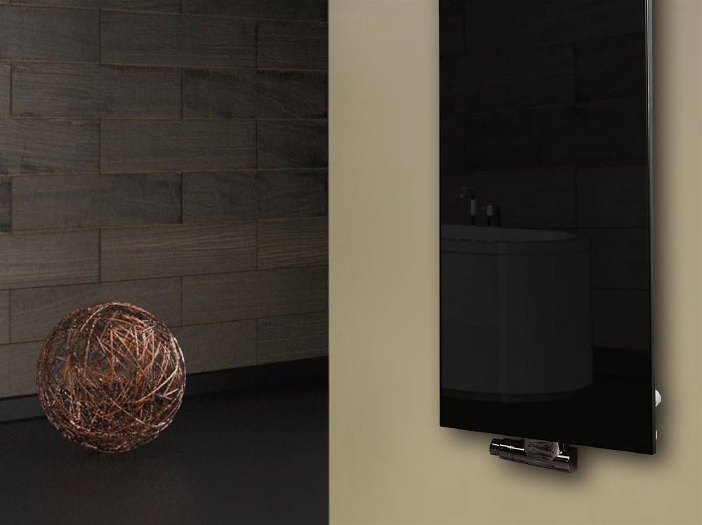 Szagato Badheizkörper mit Glas Design Montevideo 2 (Glasfront) 120x47cm 799 Watt schwarz (+1 Halter 50mm) SZAGATO Designheizkörper mit Mittelanschluss Bis zu 50% Rabatt