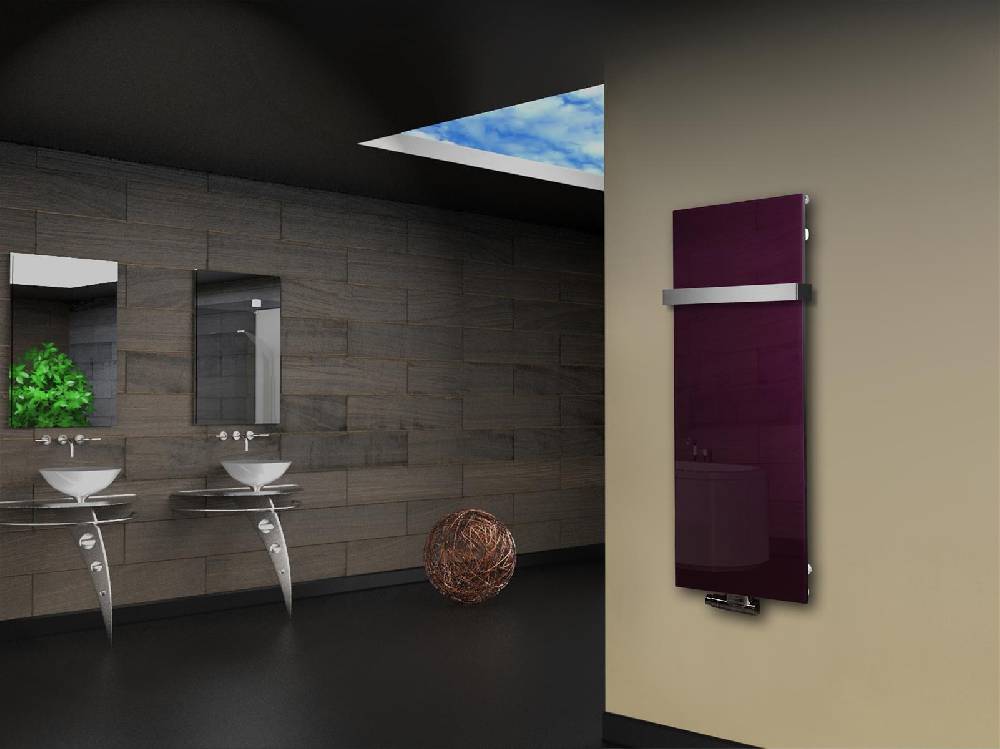 Szagato Badheizkörper mit Glas Design Montevideo 2 (Glasfront) 120x47cm 799 Watt violett (+1 Halter 50mm) SZAGATO Designheizkörper mit Mittelanschluss Bis zu 65% Rabatt