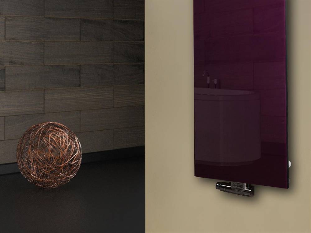 Szagato Badheizkörper mit Glas Design Montevideo 2 (Glasfront) 120x47cm 799 Watt violett (+1 Halter 50mm) SZAGATO Designheizkörper mit Mittelanschluss Bis zu 65% Rabatt