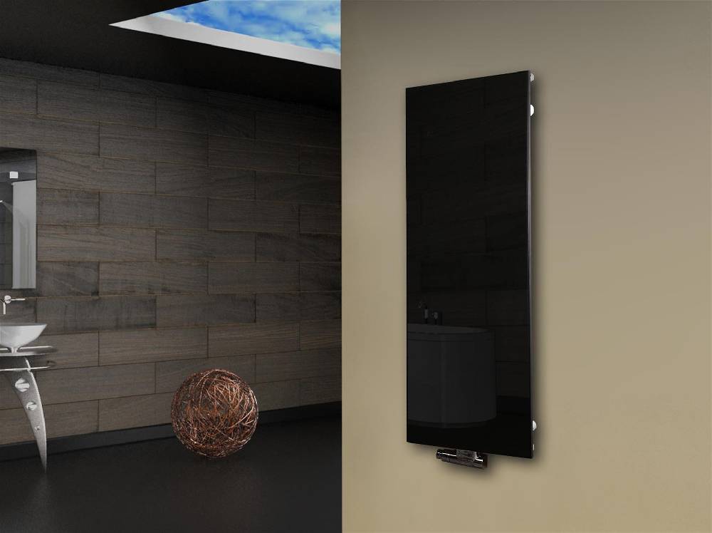 Szagato Badheizkörper mit Glas Design Montevideo 2 Glasfront 120x47cm 799 Watt schwarz SZAGATO Heizkörper Handtuchheizkörper Mittelanschluss Handtuchwärmer