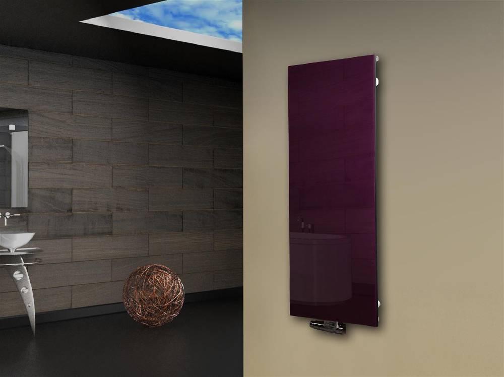 Szagato Badheizkörper mit Glas Design Montevideo 2 Glasfront 120x47cm 799 Watt violett SZAGATO Design Handtuchheizkörper mit Mittelanschluss Handtuchwärmer 50% Rabatt mit kostenlosem Versand