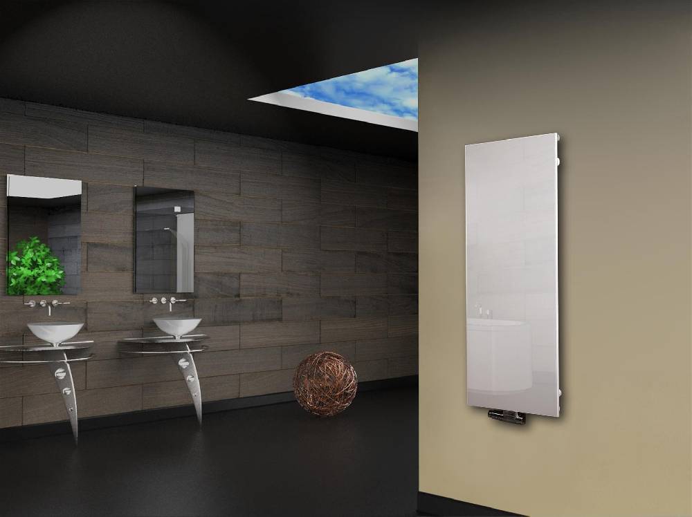 Szagato Badheizkörper mit Glas Design Montevideo 2 Glasfront 120x47cm 799 Watt weiß SZAGATO Heizkörper Handtuchheizkörper mit Mittelanschluss Handtuchwärmer Clearance-Verkauf