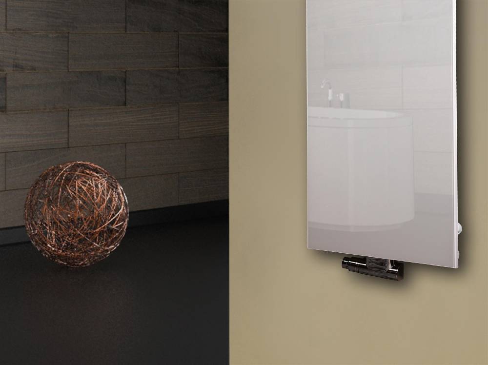 Szagato Badheizkörper mit Glas Design Montevideo 2 Glasfront 120x47cm 799 Watt weiß SZAGATO Heizkörper Handtuchheizkörper mit Mittelanschluss Handtuchwärmer Clearance-Verkauf