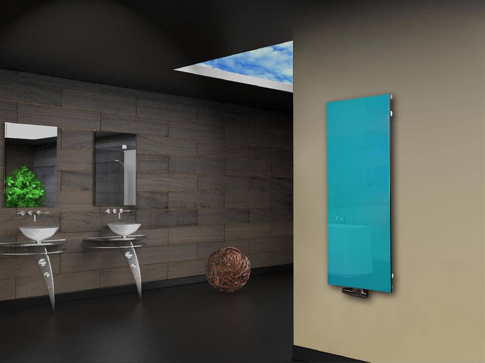 Szagato Badheizkörper mit Glas Design Montevideo 2 Glasfront 120x47cm 799Watt türkis SZAGATO Heizkörper Handtuchheizkörper mit Mittelanschluss Handtuchwärmer Kostenloser Versand international