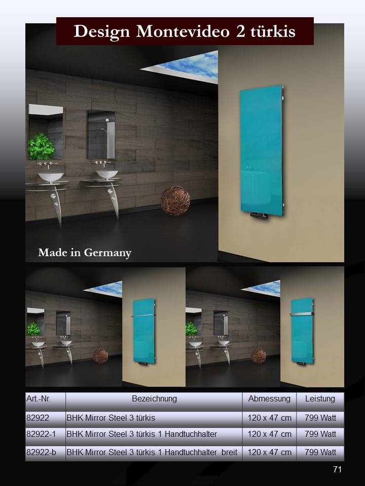 Szagato Badheizkörper mit Glas Design Montevideo 2 Glasfront 120x47cm 799Watt türkis SZAGATO Heizkörper Handtuchheizkörper mit Mittelanschluss Handtuchwärmer Kostenloser Versand international