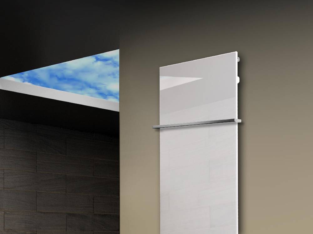 Szagato Badheizkörper mit Glas Design Montevideo 3 (Glasfront) 180x47cm 1118 Watt weiß +1 Halter 15mm SZAGATO Designheizkörper Mittelanschluss Handtuchwärmer Begrenzt auf 3 Tage