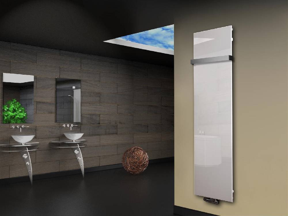 Szagato Badheizkörper mit Glas Design Montevideo 3 (Glasfront) 180x47cm 1118 Watt weiß +1 Halter 50mm SZAGATO Designheizkörper Mittelanschluss Handtuchwärmer Speichern exportieren