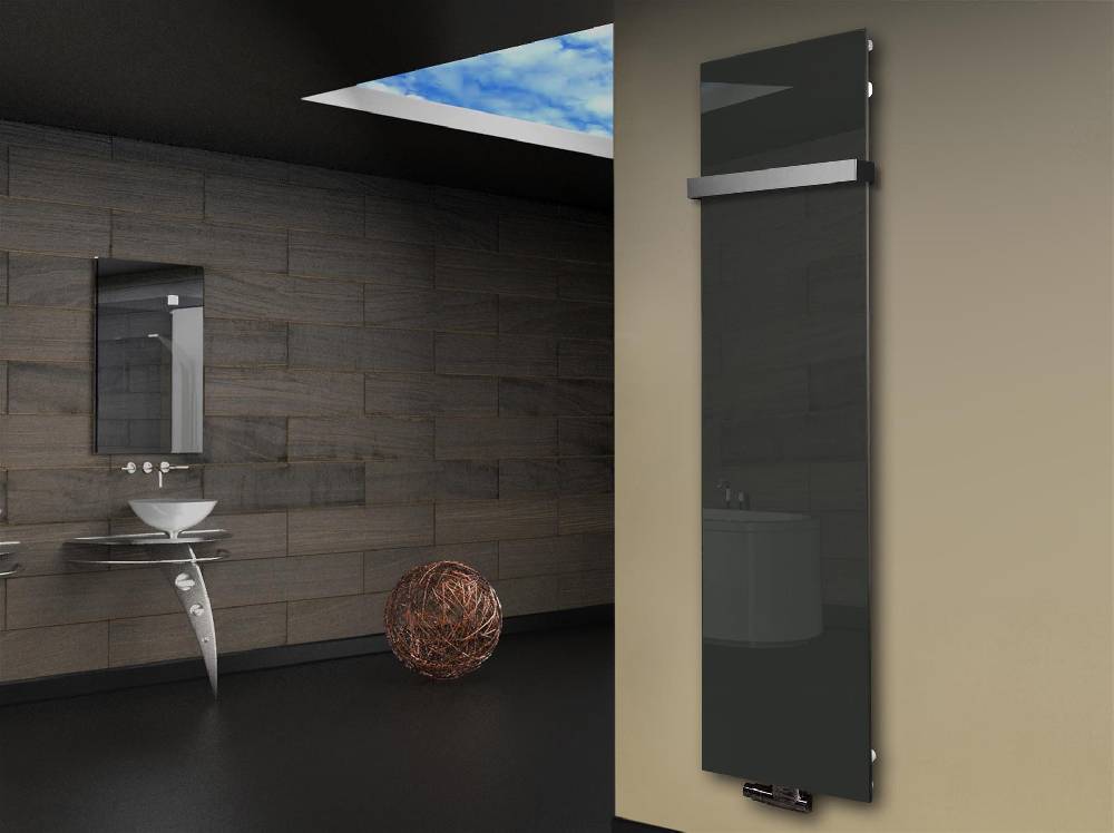 Szagato Badheizkörper mit Glas Design Montevideo 3 Glasfront 180x47cm 1118 Watt anthrazit - moon +1 Halter 50mm SZAGATO Designheizkörper mit Mittelanschluss