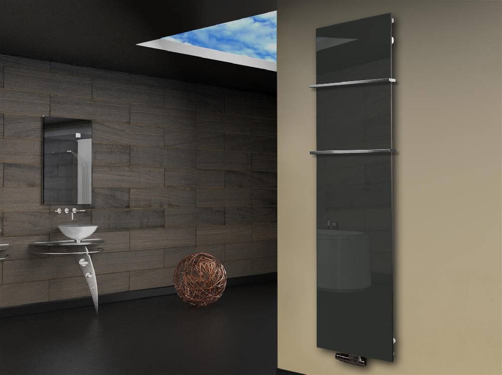 Szagato Badheizkörper mit Glas Design Montevideo 3 Glasfront 180x47cm 1118 Watt anthrazit - moon +2 Halter 15mm SZAGATO Designheizkörper Mittelanschluss