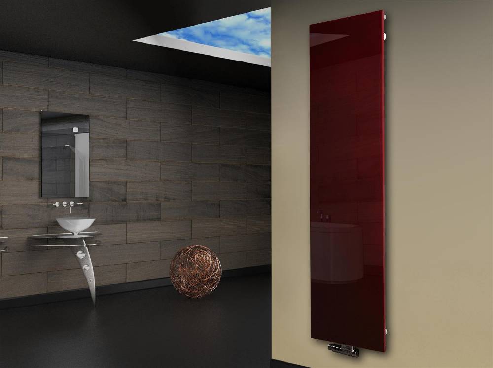 Szagato Badheizkörper mit Glas Design Montevideo 3 Glasfront 180x47cm 1118 Watt rot SZAGATO Heizkörper Handtuchheizkörper mit Mittelanschluss Handtuchwärmer