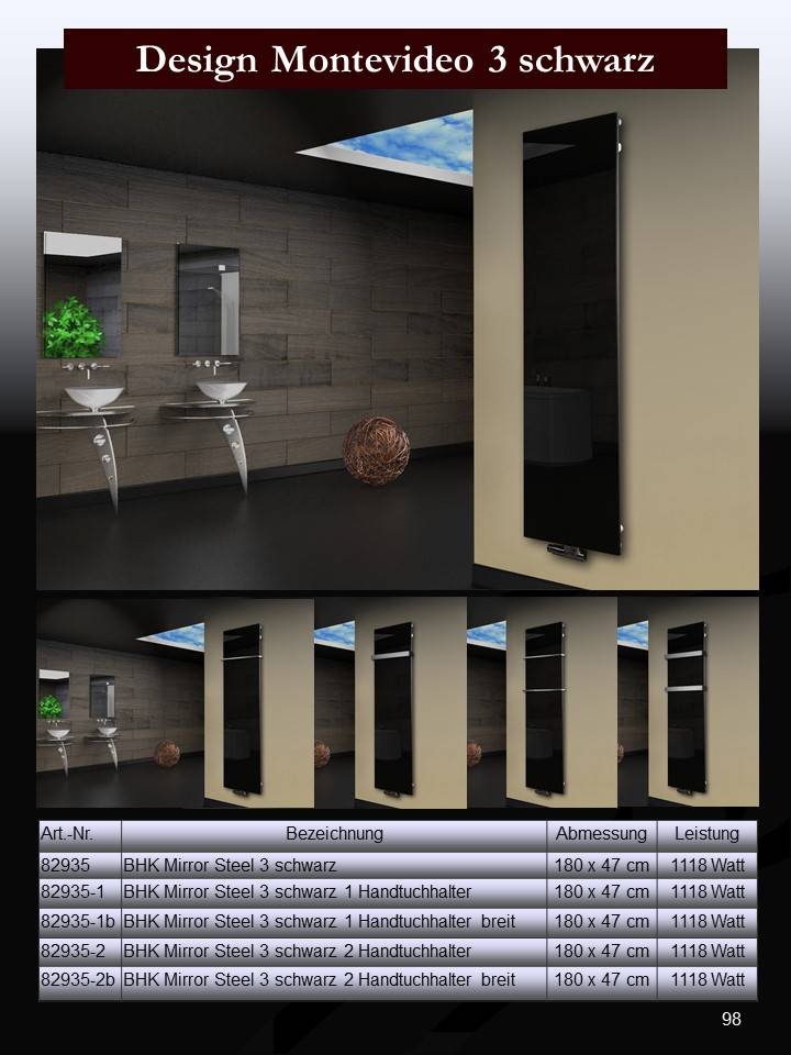 Szagato Badheizkörper mit Glas Design Montevideo 3 Glasfront 180x47cm 1118 Watt schwarz SZAGATO Design Handtuchheizkörper mit Mittelanschluss Handtuchwärmer Angebote