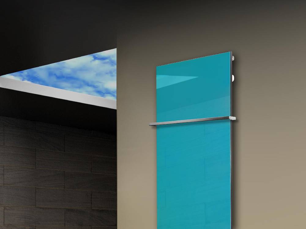 Szagato Badheizkörper mit Glas Design Montevideo 3 Glasfront 180x47cm 1118 Watt türkis +1 Halter 15mm SZAGATO Designheizkörper Mittelanschluss Handtuchwärmer Hotsell