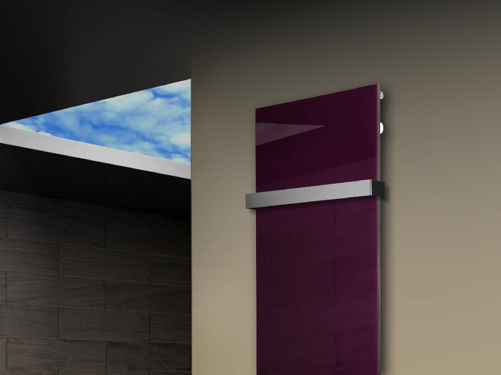 Szagato Badheizkörper mit Glas Design Montevideo 3 Glasfront 180x47cm 1118 Watt violett (+1 Halter 50mm) SZAGATO Designheizkörper mit Mittelanschluss Blitzverkäufe