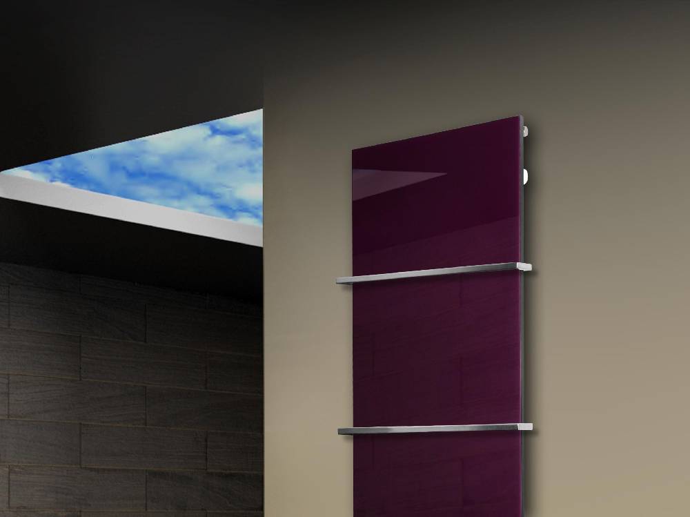 Szagato Badheizkörper mit Glas Design Montevideo 3 Glasfront 180x47cm 1118 Watt violett (+2 Halter 15mm) SZAGATO Designheizkörper mit Mittelanschluss Kostenloser Versand