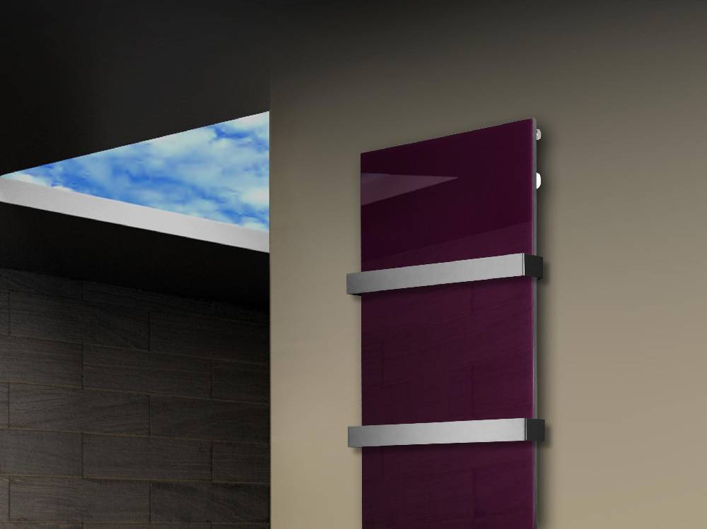 Szagato Badheizkörper mit Glas Design Montevideo 3 Glasfront 180x47cm 1118 Watt violett (+2 Halter 50mm) SZAGATO Designheizkörper mit Mittelanschluss Limitierter Zeitrabatt